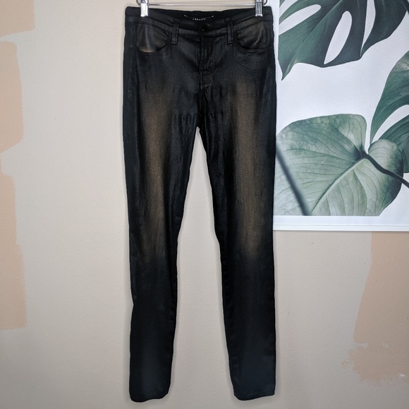 J Brand Denim - J Brand Super Skinny Black Gold Coated Waxed Jeans